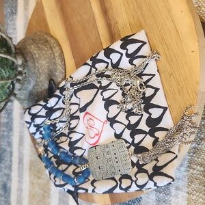 Brighton African Stories Etched Blue Beaded Pendant Necklace